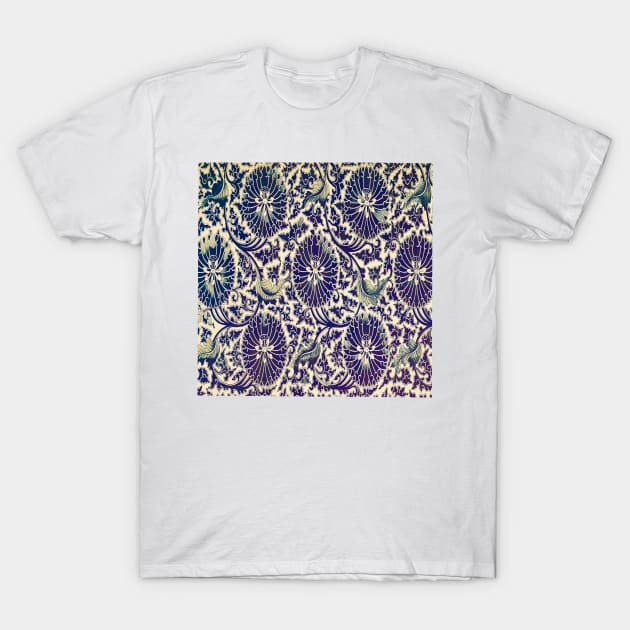 blue main color printed images that are based on vintage floral and geometric motifs, can be used in decorating fabrics and coverings in fashion T-Shirt by Marccelus